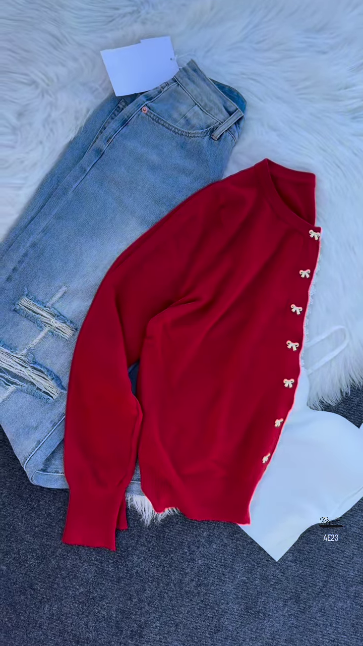 "Chic Pastel Perfection: Yellow Bow Cardigan & Denim Duo" - Image 3